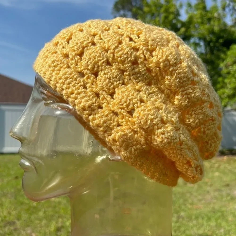 Slouchy Beanie cap hat yellow gold knitted boho cap  handmade